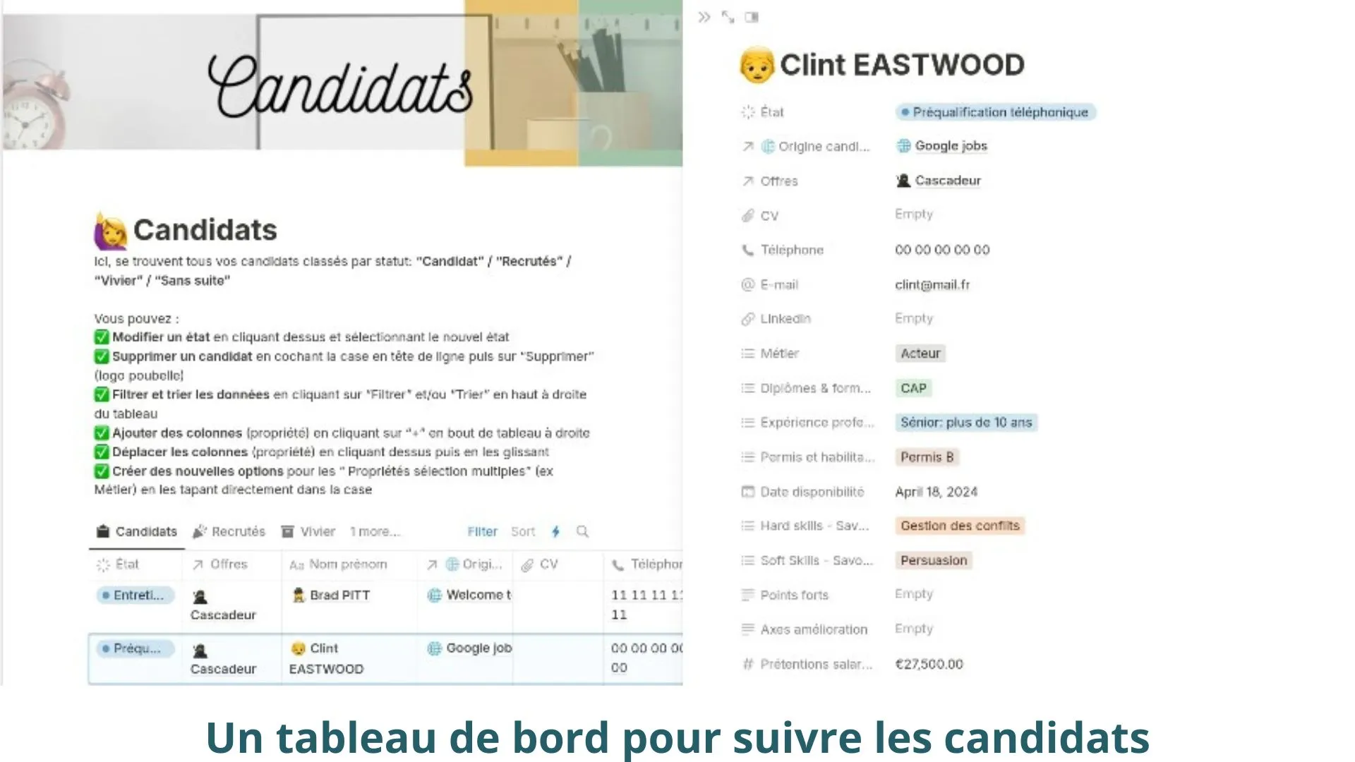 Modèle notion pour les RH recrutement suivi candidat