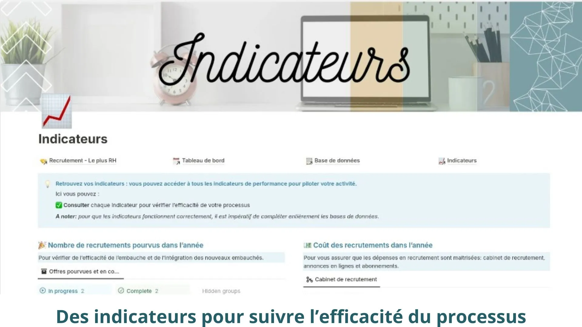 Modèle notion pour les RH recrutement page d'indicateurs