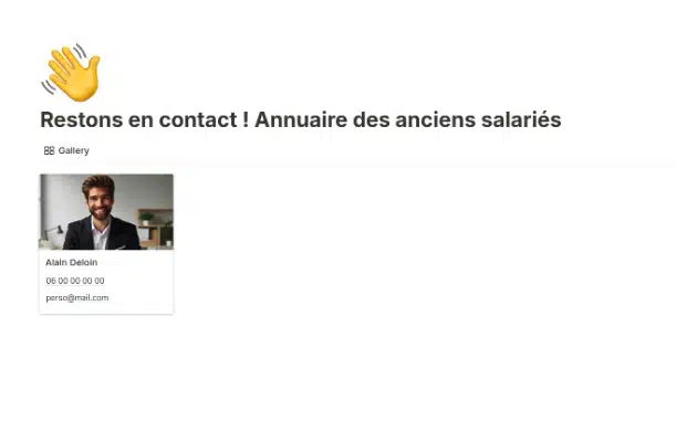 Modèle Notion pour les RH : annuaire d'entreprise fiche salarié sortant