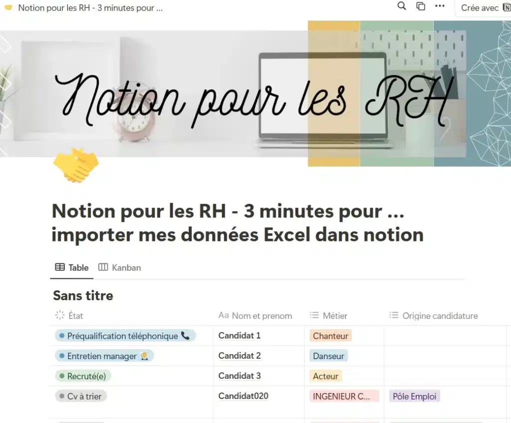 Recrutement6 Notion pour les RH - 3 minutes pour … importer mes données Excel dans notion