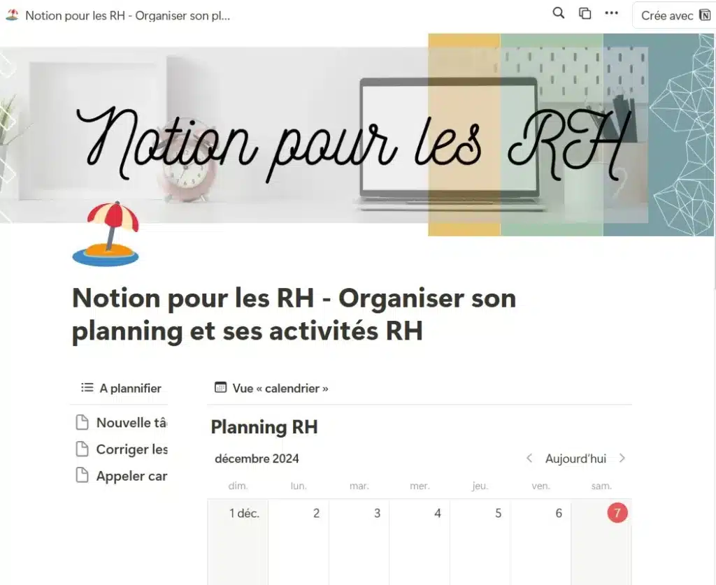 Notion pour les RH - Organiser son planning et ses activités RH Notion pour les RH - Organiser son planning et ses activités RH
