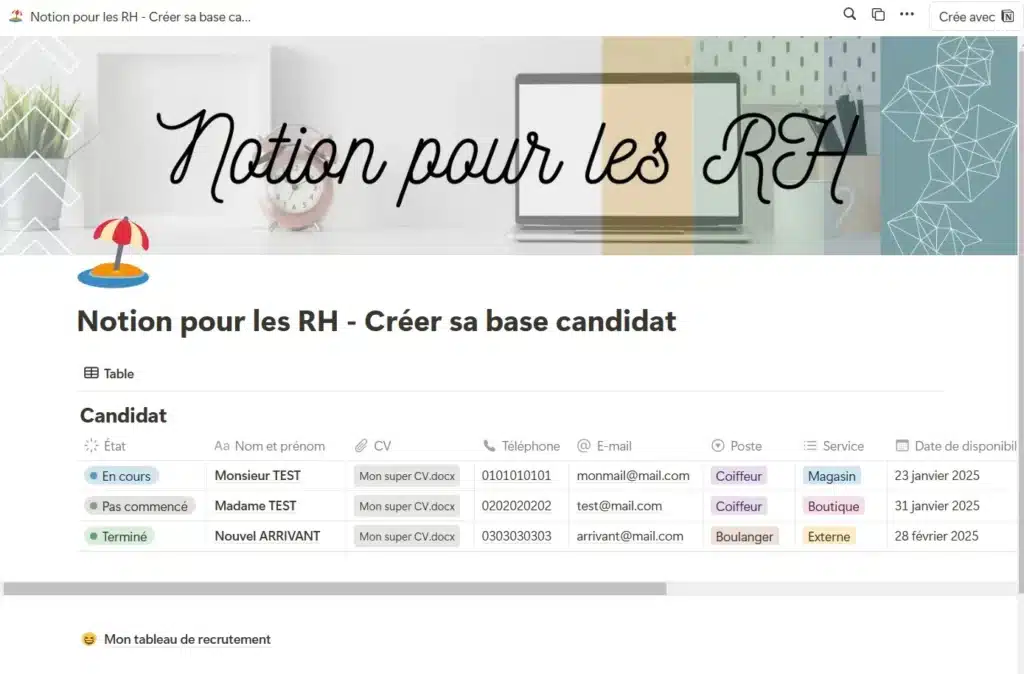 Notion pour les RH - Créer sa base candidat Notion pour les RH - Créer sa base candidat