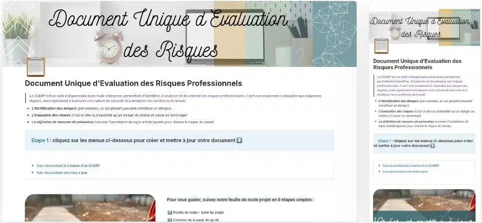 Page accueil tableau de bord Modèle Notion DUERP