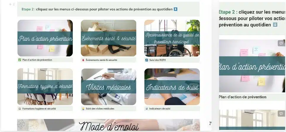 Page accueil tableau de bord Modèle Notion DUERP plus RH