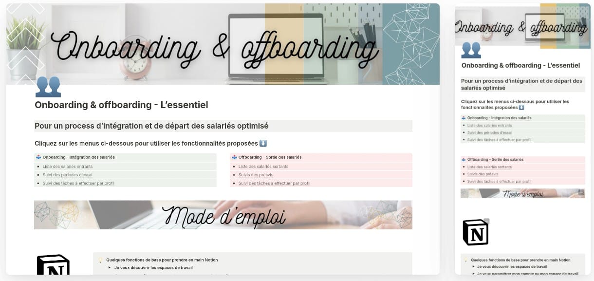 Vue d'ensemble du modèle onboarding & offboarding Notion.