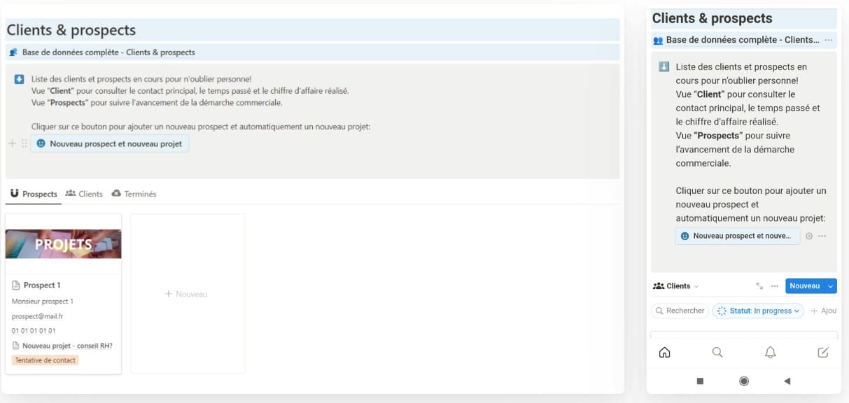 Suivi des clients et projets pour freelance sur Notion.