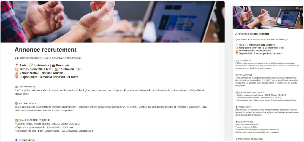 Annonce de recrutement sur Notion publiée et disponible en un clic pour postuler via le lien formulaire
