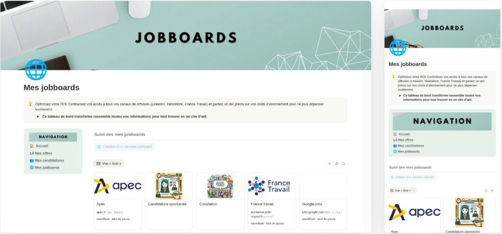 Suivi des connexions aux jobboard et des abonnement centralisés sur Notion 